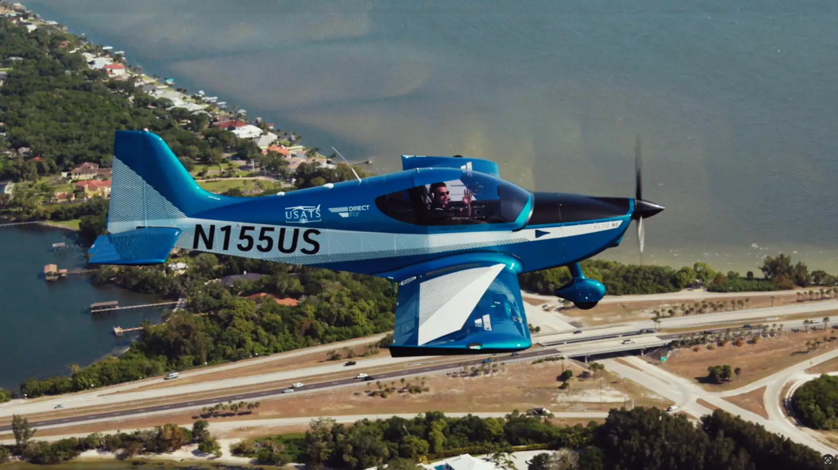 Airplane flying over the Florida coast on the Space Coast